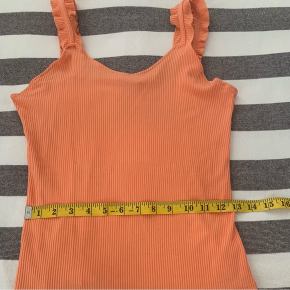 Pink MStyle Peachy orange ribbed tank top with ruffled shoulder straps. - Picture 12 of 12